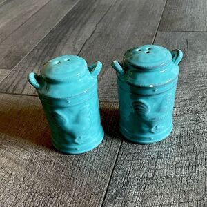 Teal, Porcelain “Rooster”, Salt & Pepper Shakers with Rubber Stoppers.
